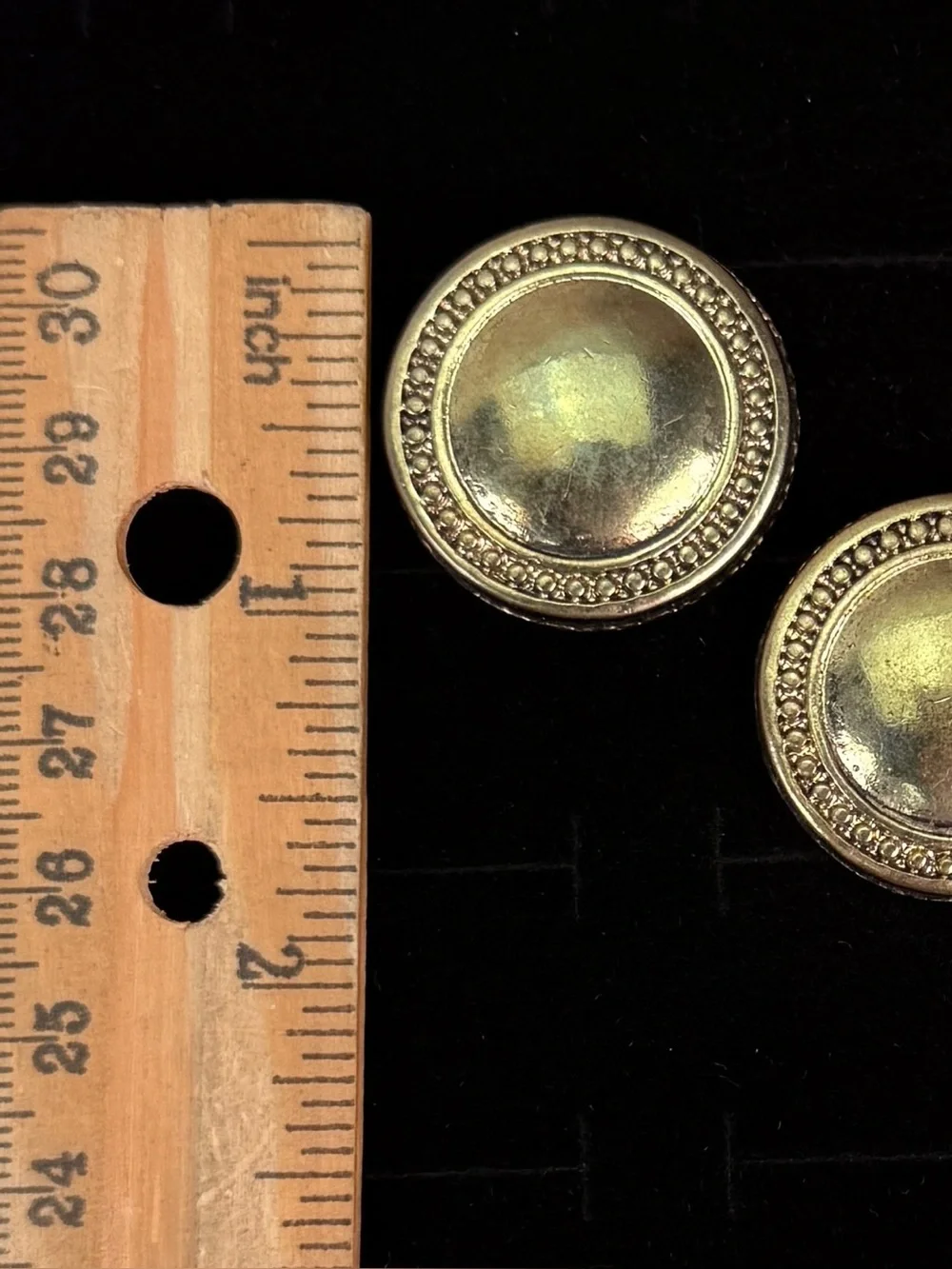 Vintage aged goldtone brasstone weighted circle pierced earrings